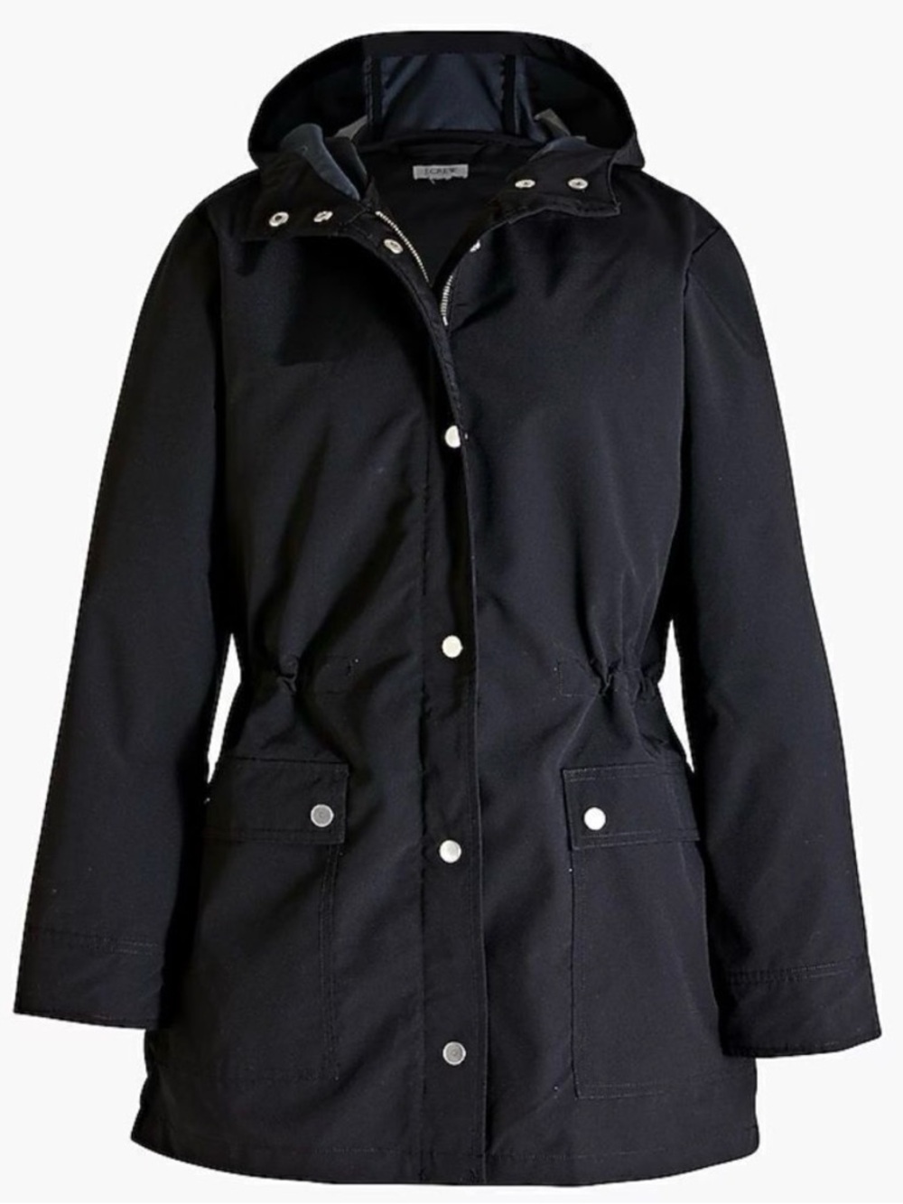 J.Crew Utility Rain Field Jacket Black Hooded Full-Zip Snap Coat NEW XSmall $165